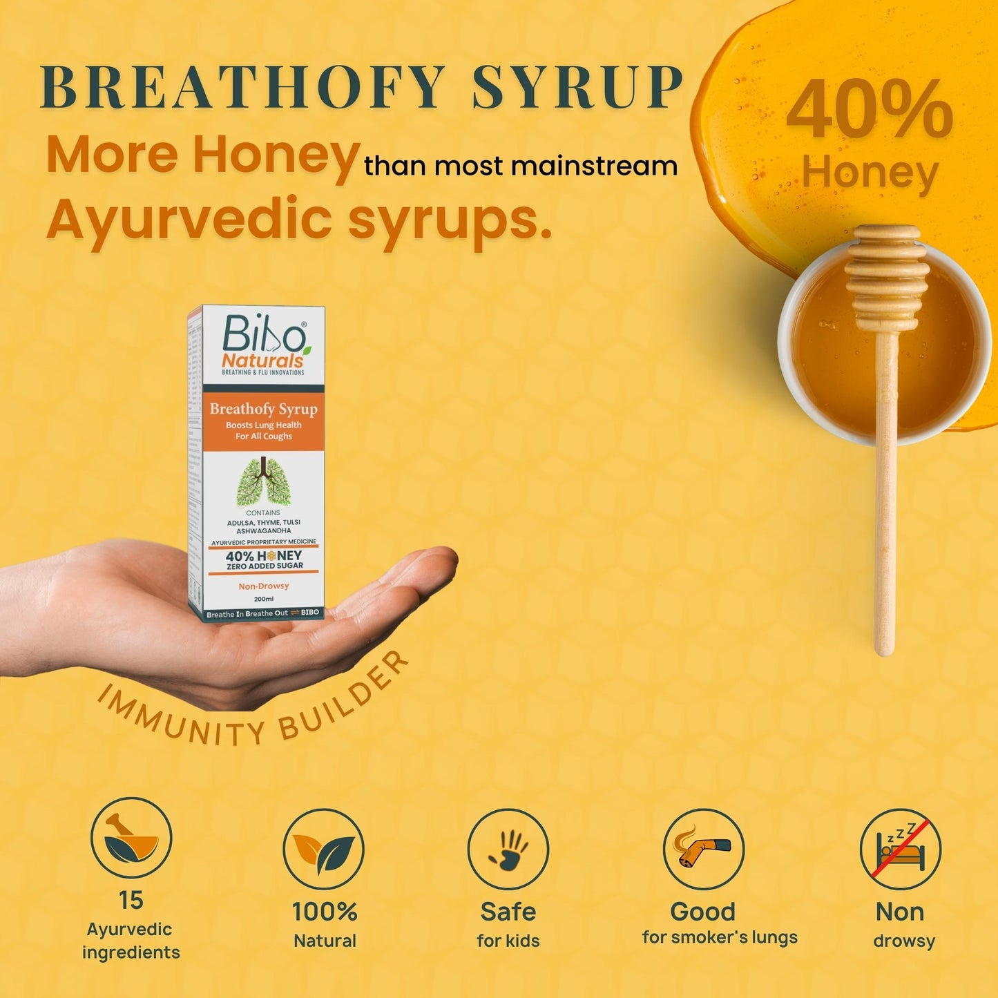 Breathofy Syrup | Lung Health | For All Coughs | 40% Honey | 200ml
