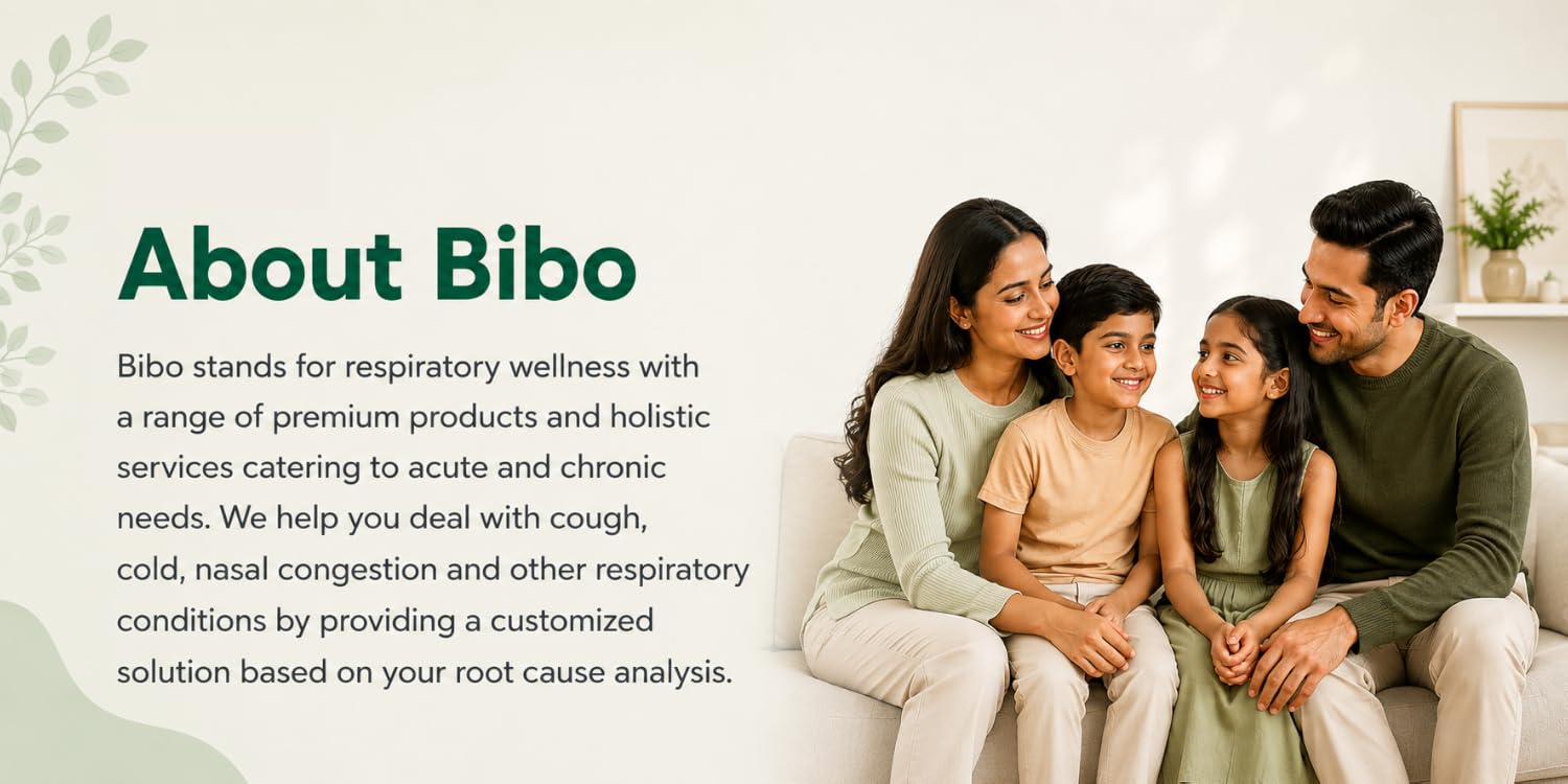 About Bibo. A family sitting together. Respiratory wellness products and services.