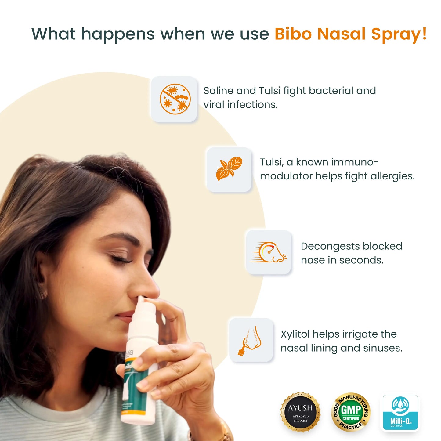 Bibo Saline Nasal Spray | With Tulsi & Xylitol - 60 ML