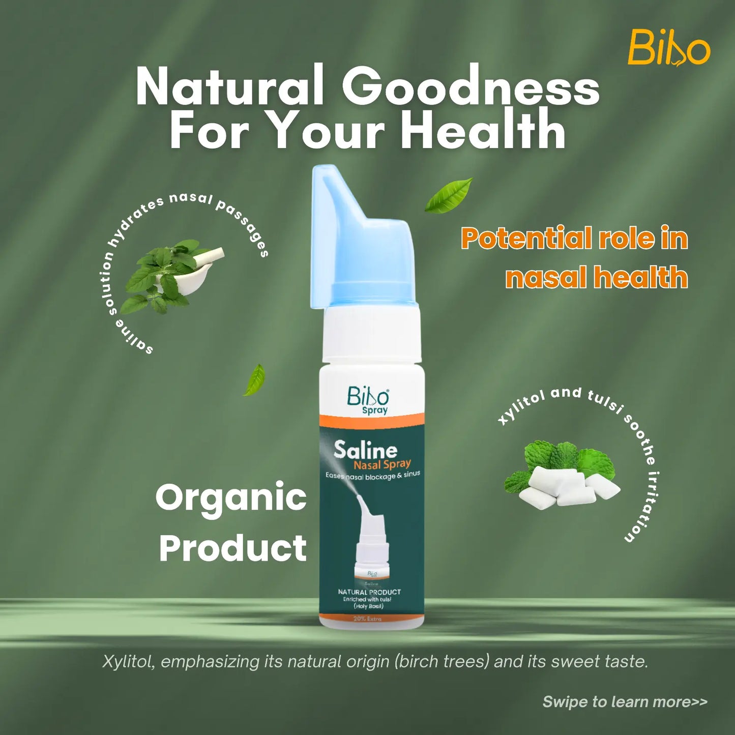 Bibo Saline Nasal Spray | With Tulsi & Xylitol - 60 ML