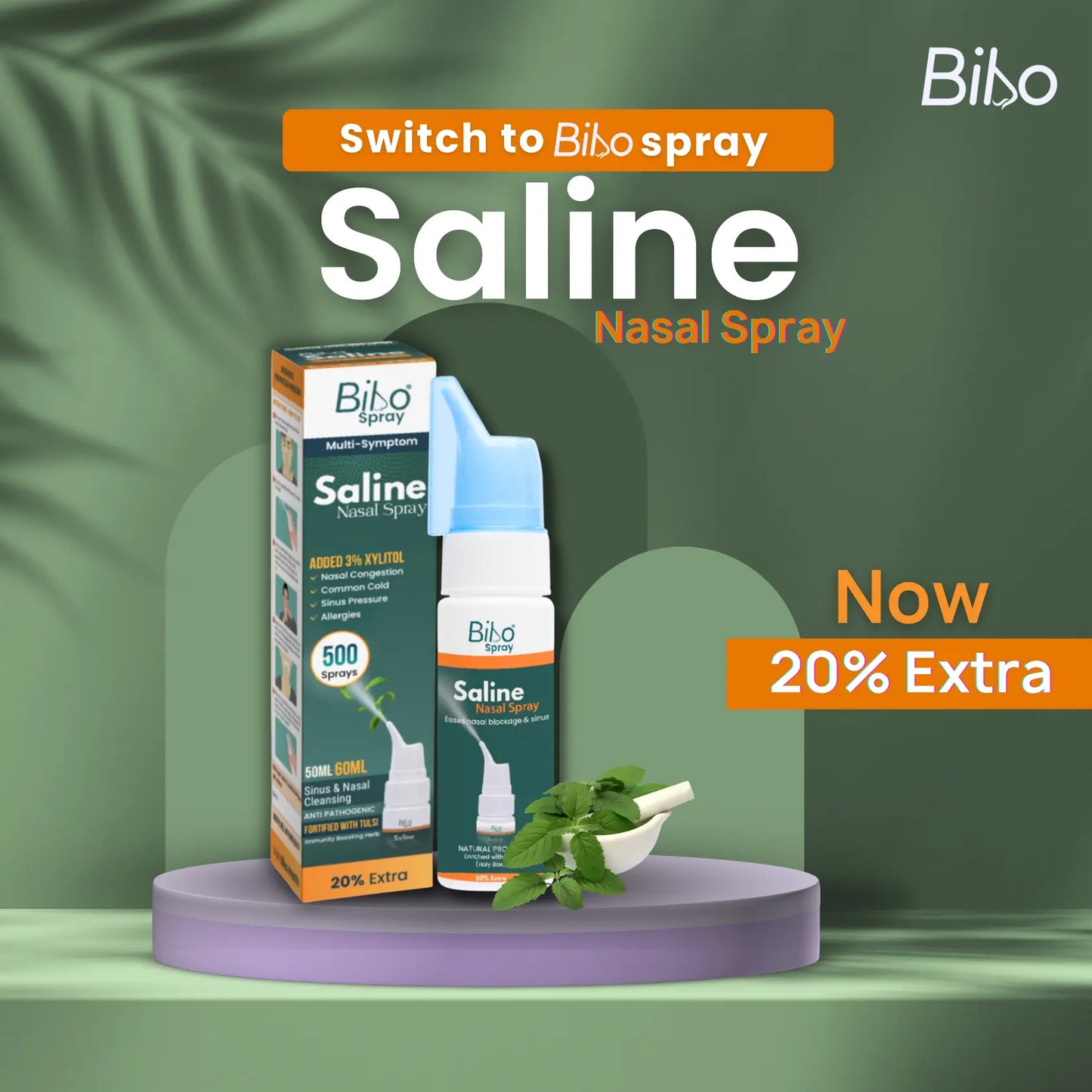 Bibo Saline Nasal Spray | With Tulsi & Xylitol - 60 ML